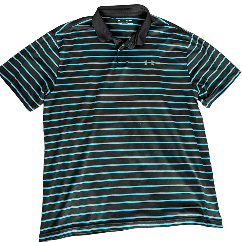 Under Armour Men's Polo Shirt with Black and Teal Stripes